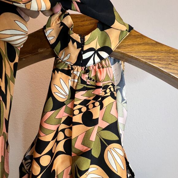 Flora Bea NYC Designer Tyla Top Giddy Up 100% Silk Halter Abstract Top Size M - Picture 8 of 8